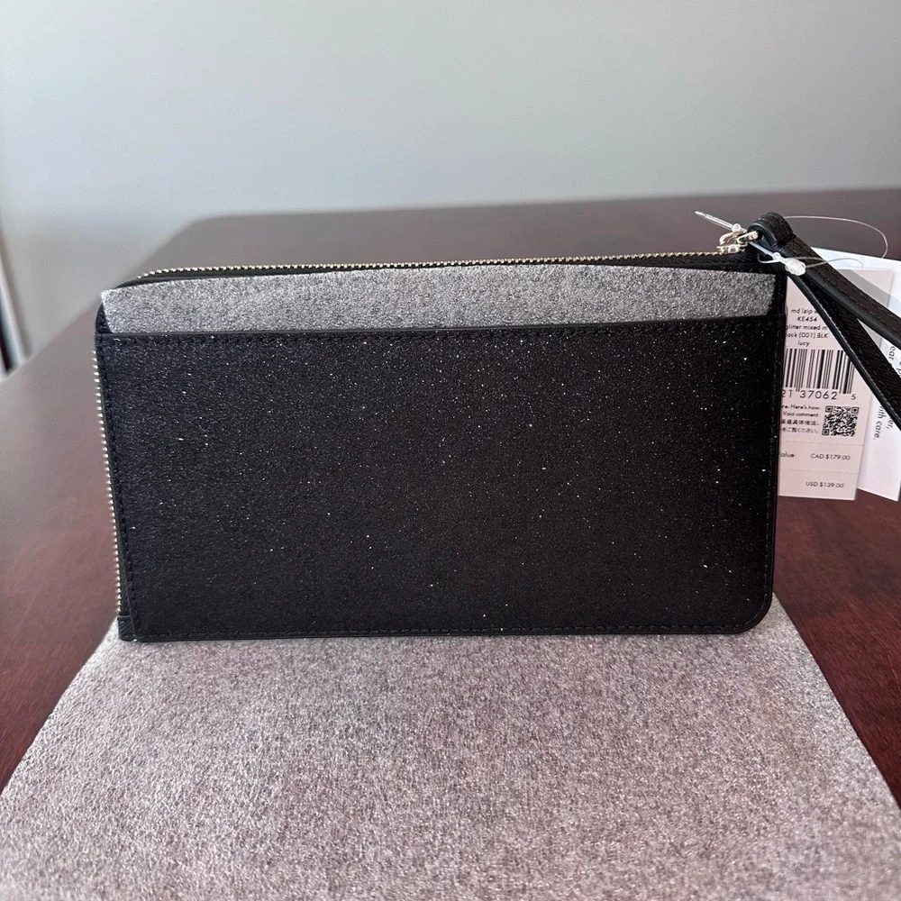 Kate Spade Lucy Glitter Medium L-zip Wristlet, black